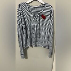 2/$12 Hollister Blue and White Striped Cropped Rose Long Sleeve